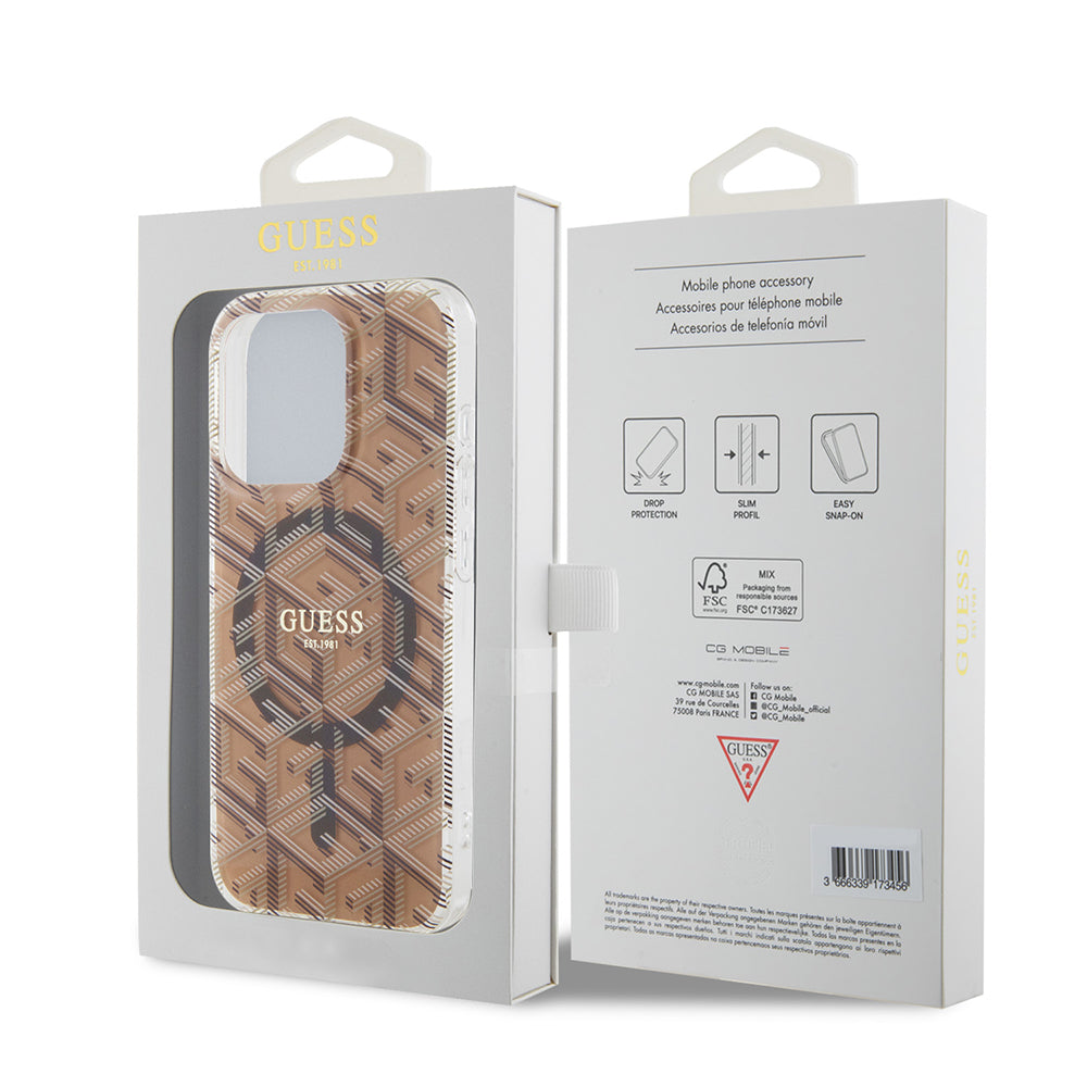 Калъф MagSafe за Apple iPhone 15 Pro, Guess, IML Gcube, Кафяв
