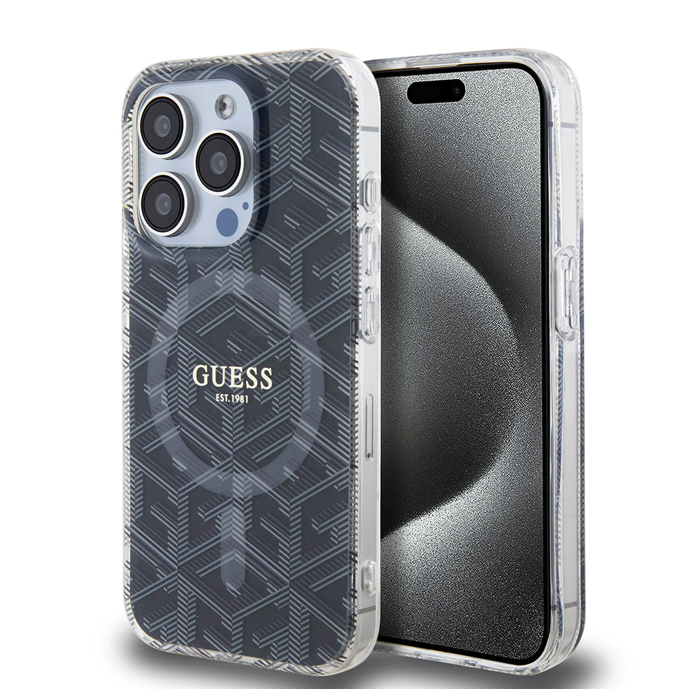 Калъф MagSafe за Apple iPhone 15 Pro, Guess, IML Gcube, Черен