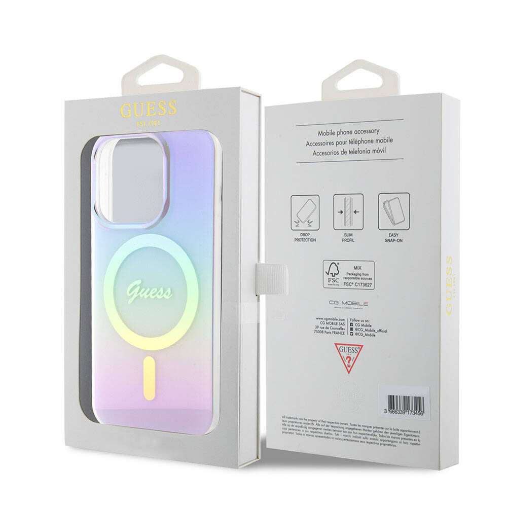 Калъф MagSafe за Apple iPhone 15 Pro, Guess, IML Iridescent, Лилав