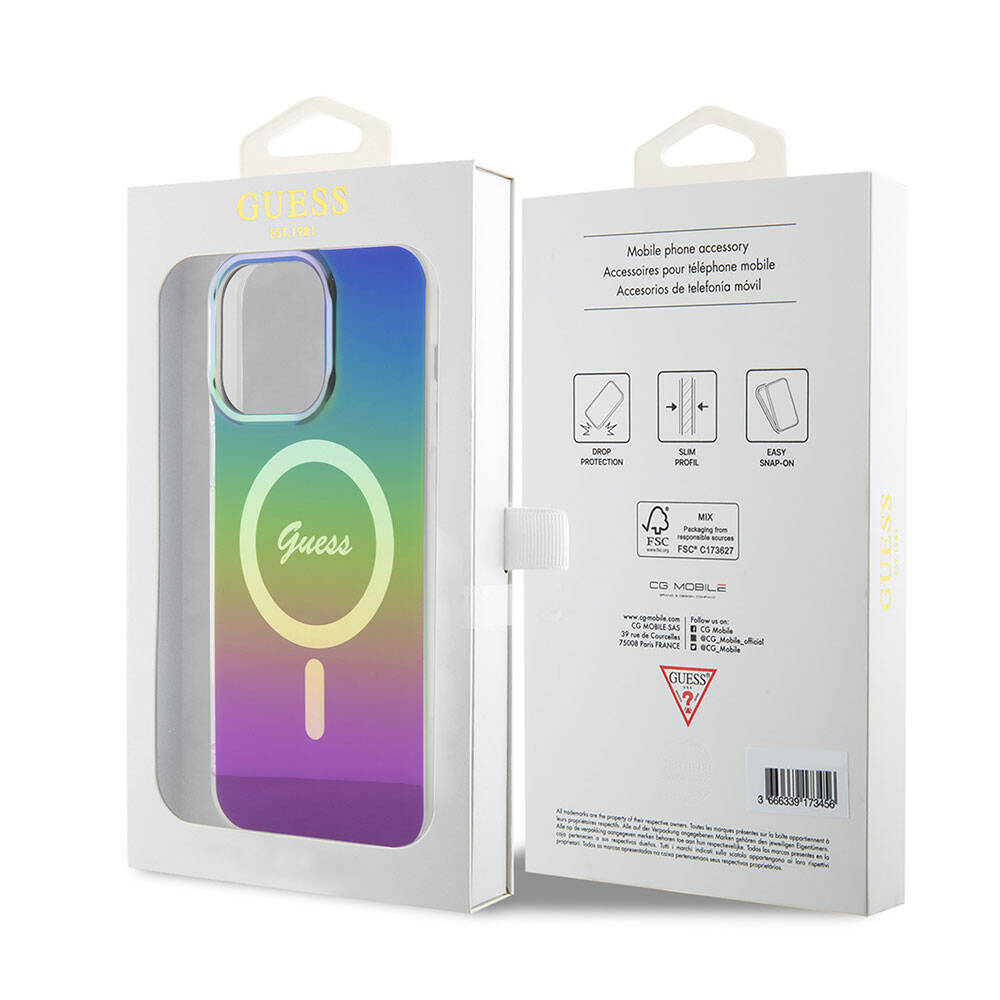 Калъф MagSafe за Apple iPhone 15 Pro, Guess, IML Iridescent, Многоцветен