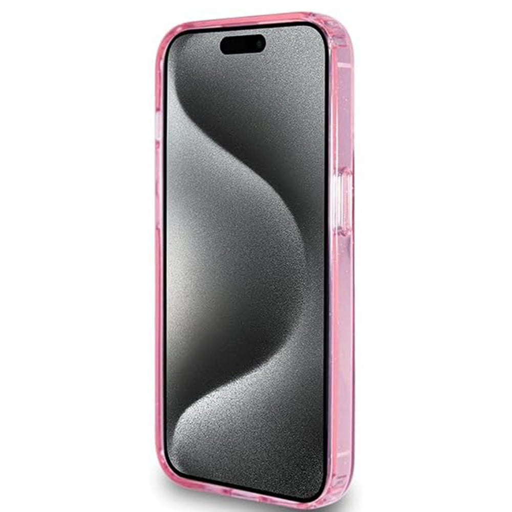 Калъф MagSafe за Apple iPhone 15 Pro, Guess, IML Ring Stand Glitter, Розов
