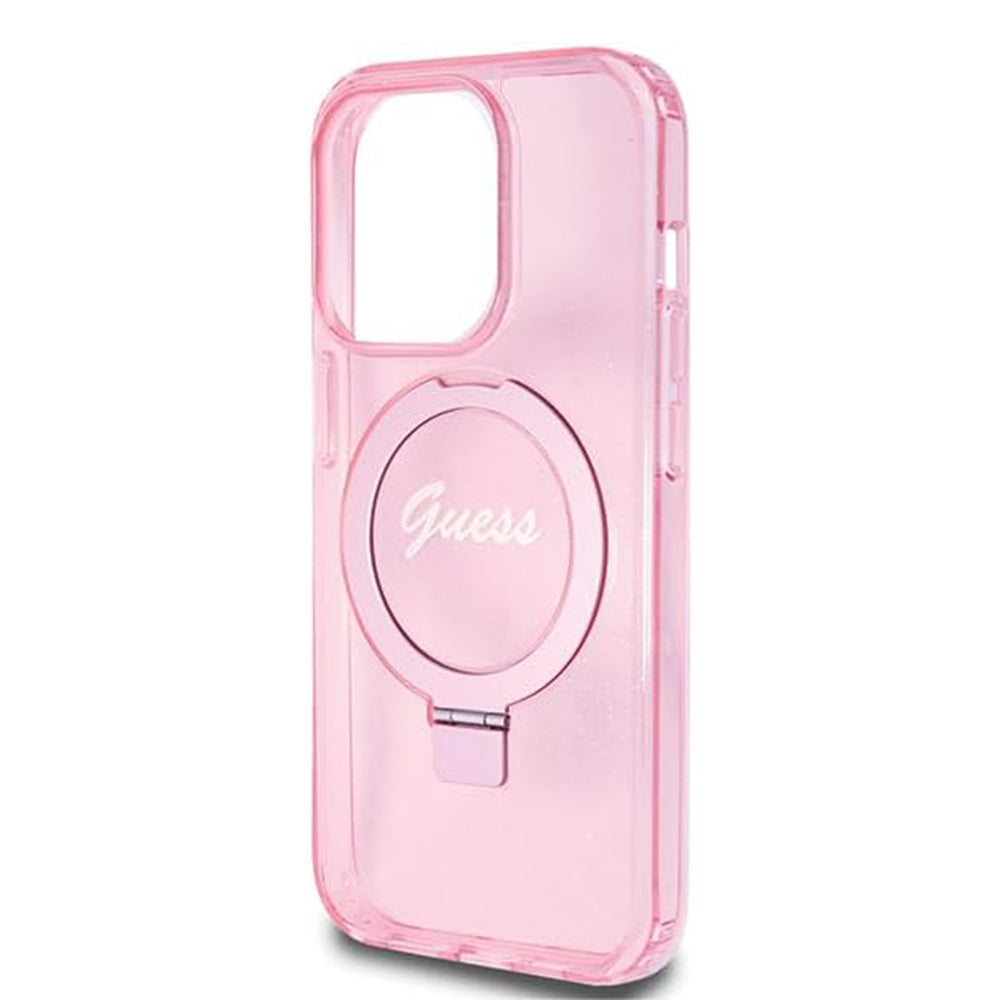 Калъф MagSafe за Apple iPhone 15 Pro, Guess, IML Ring Stand Glitter, Розов