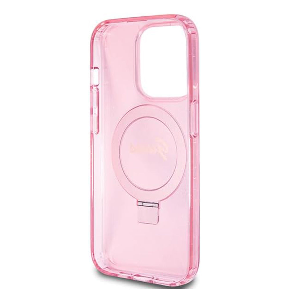 Калъф MagSafe за Apple iPhone 15 Pro, Guess, IML Ring Stand Glitter, Розов