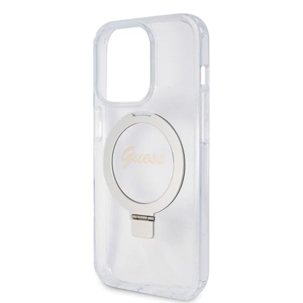 Калъф MagSafe за Apple iPhone 15 Pro, Guess, IML Ring Stand Glitter, Прозрачен