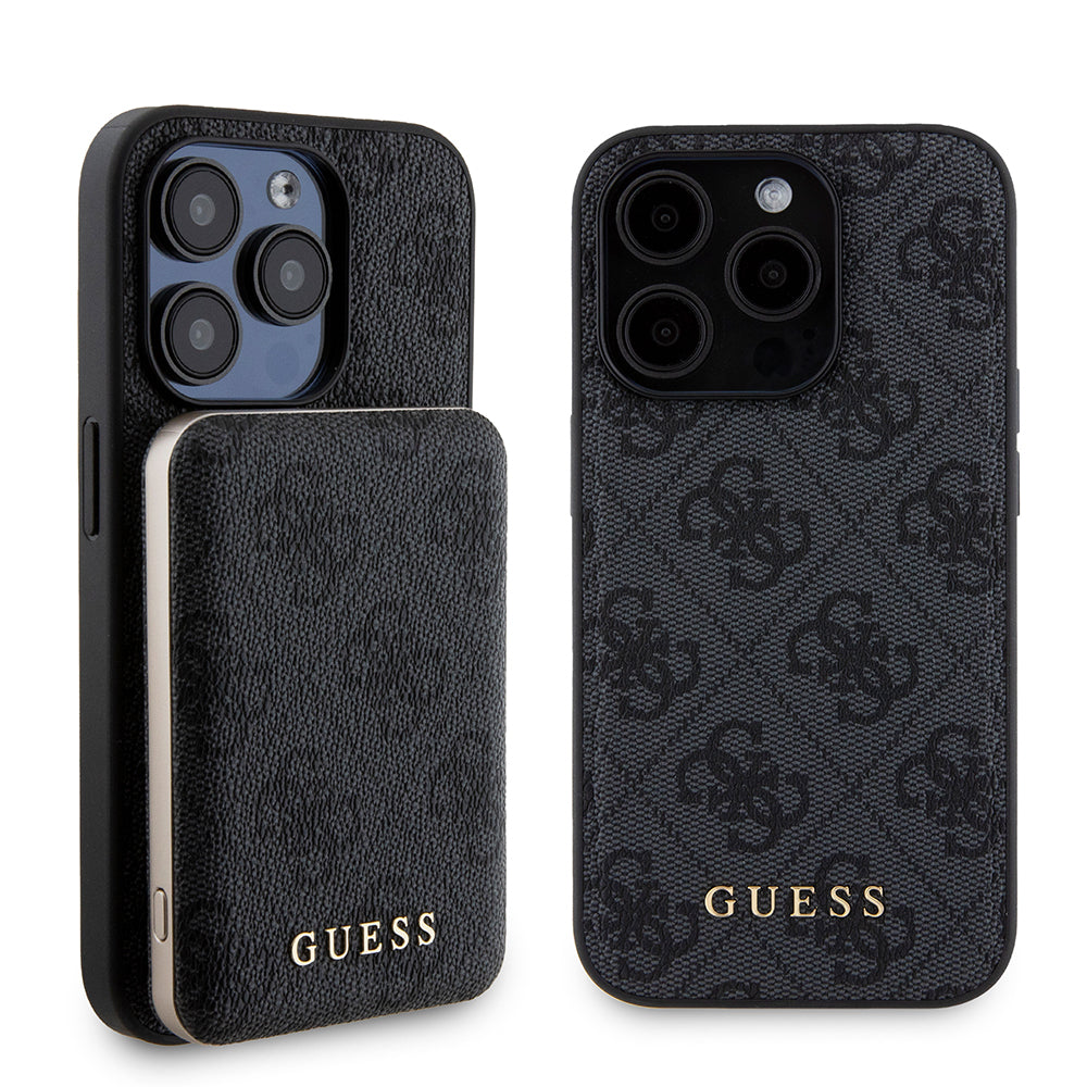 MagSafe Case for Apple iPhone 15 Pro, Guess, Powerbank 4G Metal Logo, Black