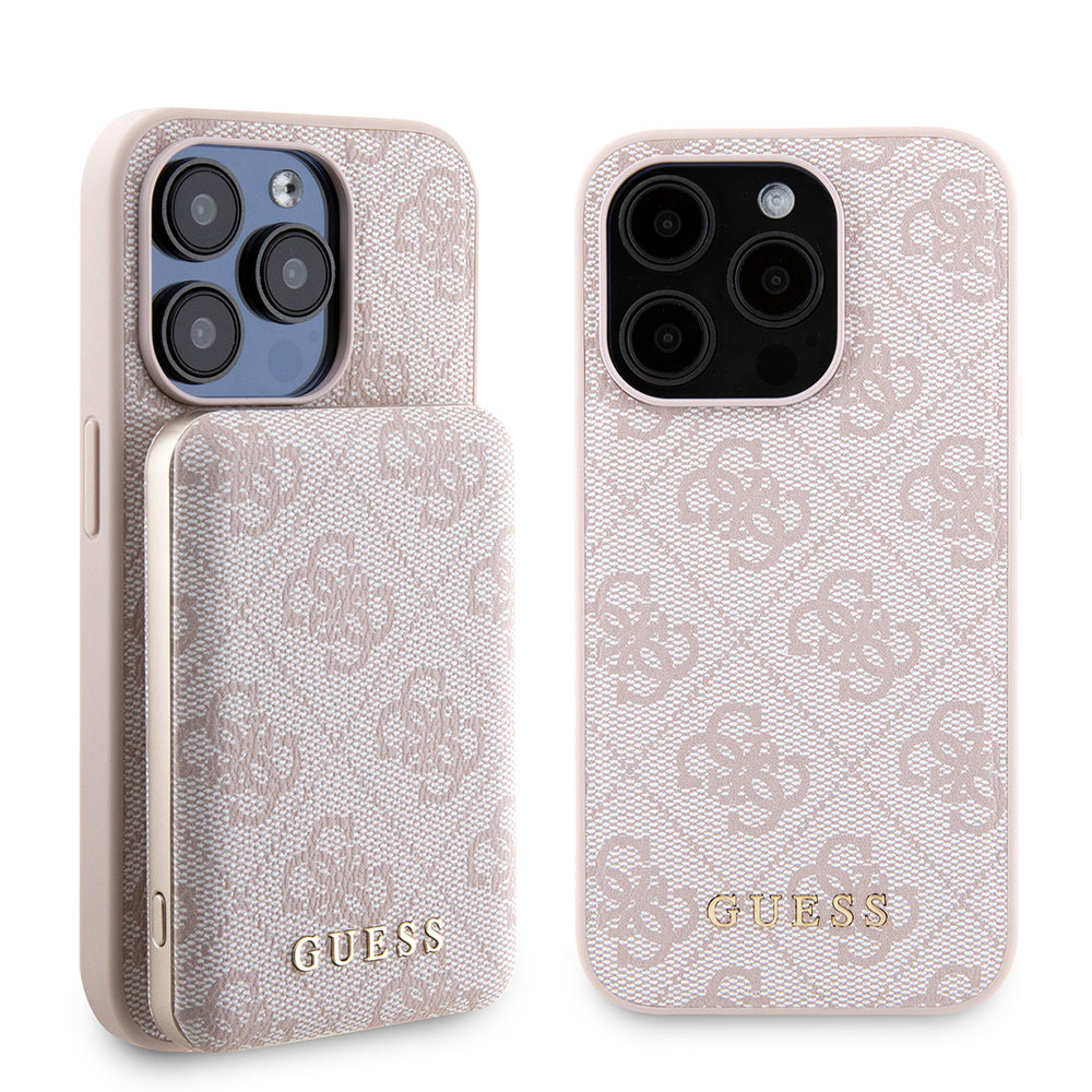MagSafe Case for Apple iPhone 15 Pro, Guess, Powerbank 4G Metal Logo, Pink