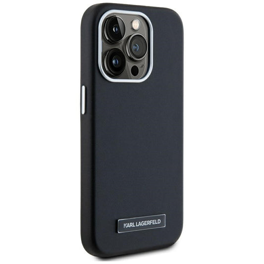 Калъф MagSafe за Apple iPhone 15 Pro, Karl Lagerfeld, FW Metal Plate, Черен