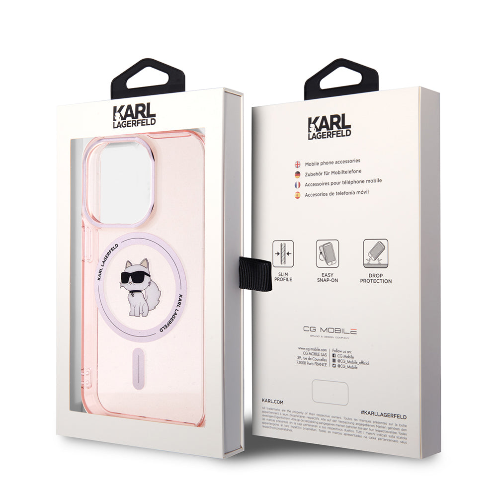 Калъф MagSafe за Apple iPhone 15 Pro, Karl Lagerfeld, IML Choupette, Розов
