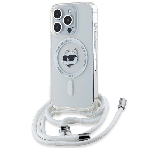 Калъф MagSafe за Apple iPhone 15 Pro, Karl Lagerfeld, IML Crossbody Choupette's Head with Strap, Прозрачен
