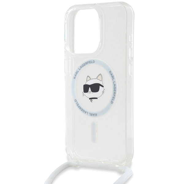 Калъф MagSafe за Apple iPhone 15 Pro, Karl Lagerfeld, IML Crossbody Choupette's Head with Strap, Прозрачен