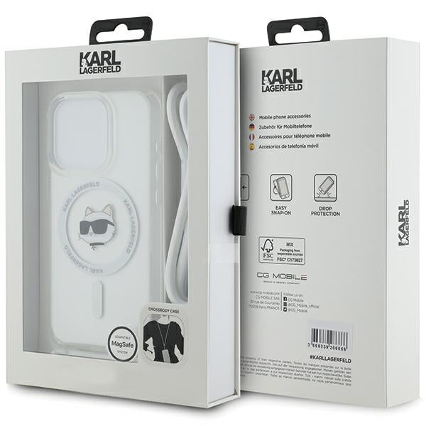 Калъф MagSafe за Apple iPhone 15 Pro, Karl Lagerfeld, IML Crossbody Choupette's Head with Strap, Прозрачен