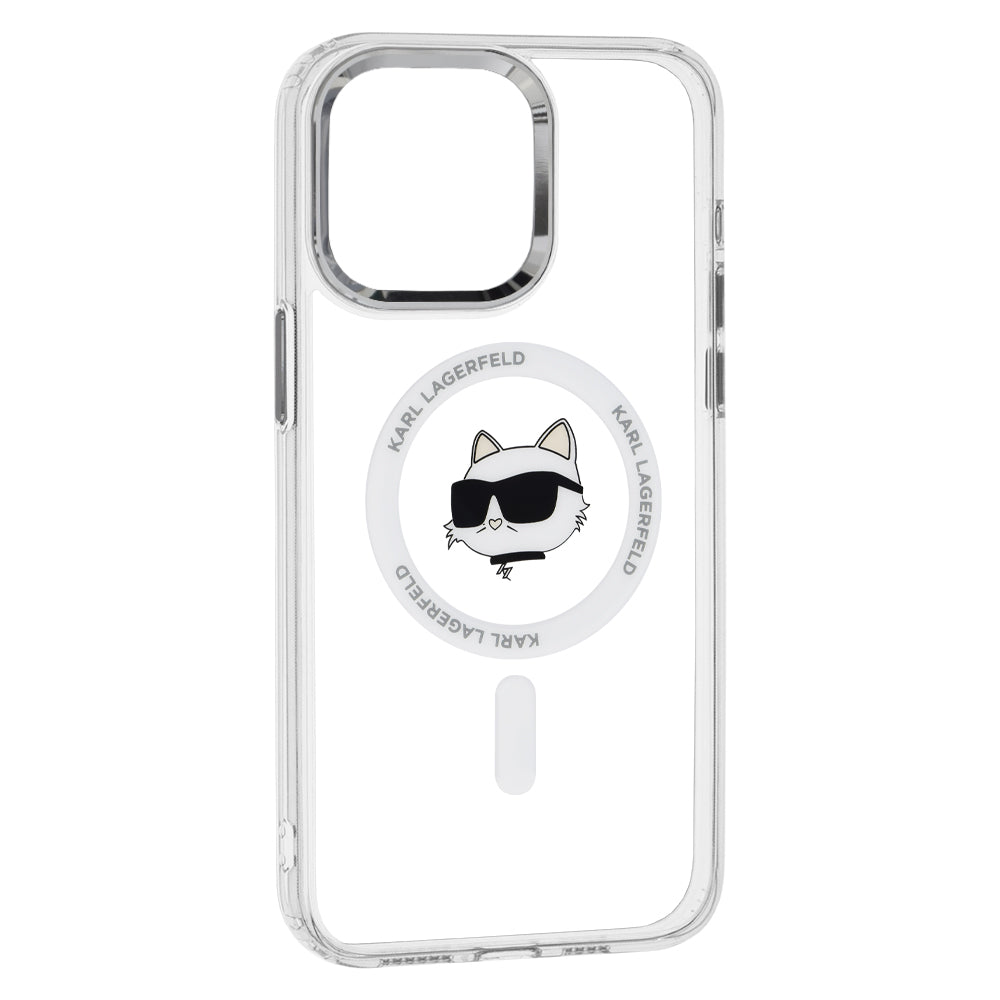 Калъф MagSafe за Apple iPhone 15 Pro, Karl Lagerfeld, IML Metal Choupette's Head, Бял