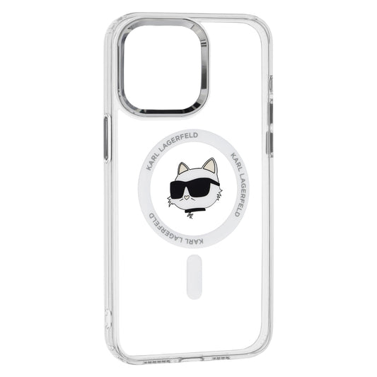 Калъф MagSafe за Apple iPhone 15 Pro, Karl Lagerfeld, IML Metal Choupette's Head, Бял