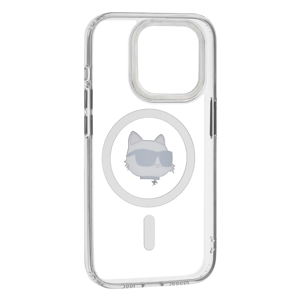 Калъф MagSafe за Apple iPhone 15 Pro, Karl Lagerfeld, IML Metal Choupette's Head, Бял
