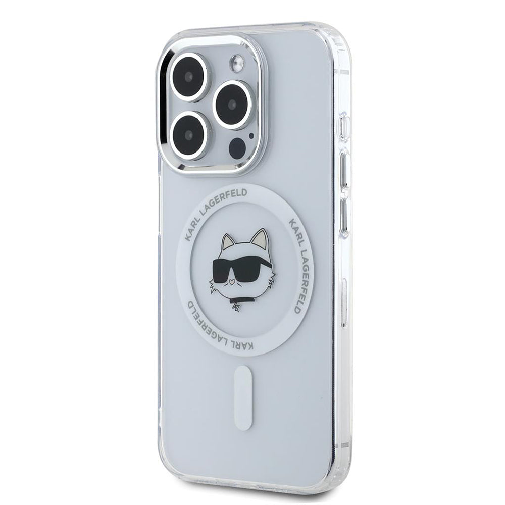 Калъф MagSafe за Apple iPhone 15 Pro, Karl Lagerfeld, IML Metal Choupette's Head, Бял