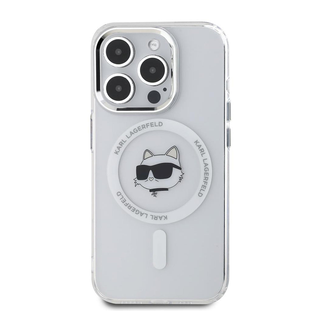 Калъф MagSafe за Apple iPhone 15 Pro, Karl Lagerfeld, IML Metal Choupette's Head, Бял