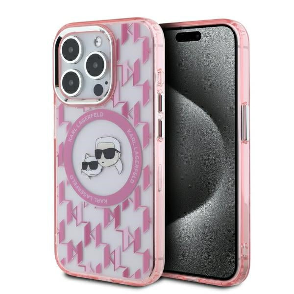 Калъф MagSafe за Apple iPhone 15 Pro, Karl Lagerfeld, IML Monogram Karl & Choupette's Heads, Розов