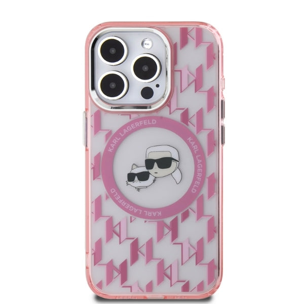 Калъф MagSafe за Apple iPhone 15 Pro, Karl Lagerfeld, IML Monogram Karl & Choupette's Heads, Розов