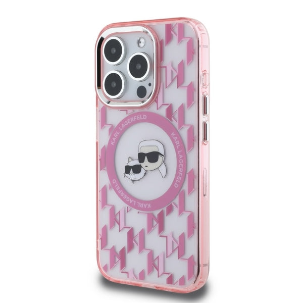 Калъф MagSafe за Apple iPhone 15 Pro, Karl Lagerfeld, IML Monogram Karl & Choupette's Heads, Розов