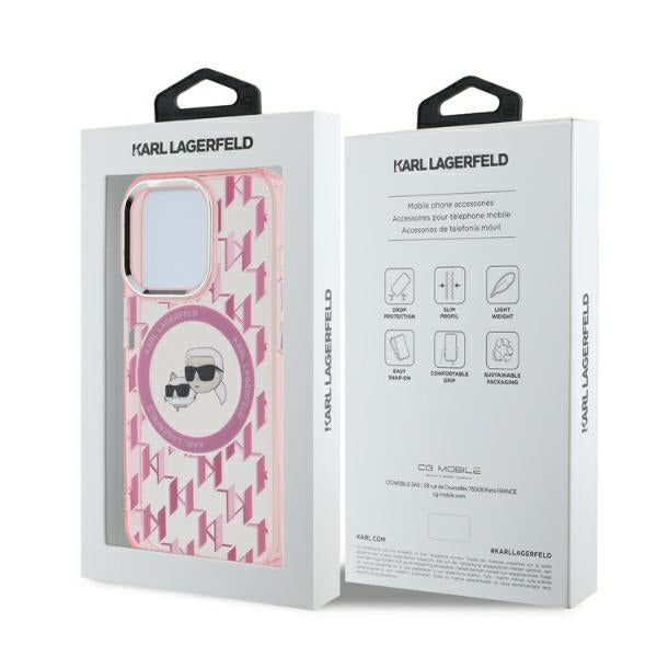 Калъф MagSafe за Apple iPhone 15 Pro, Karl Lagerfeld, IML Monogram Karl & Choupette's Heads, Розов