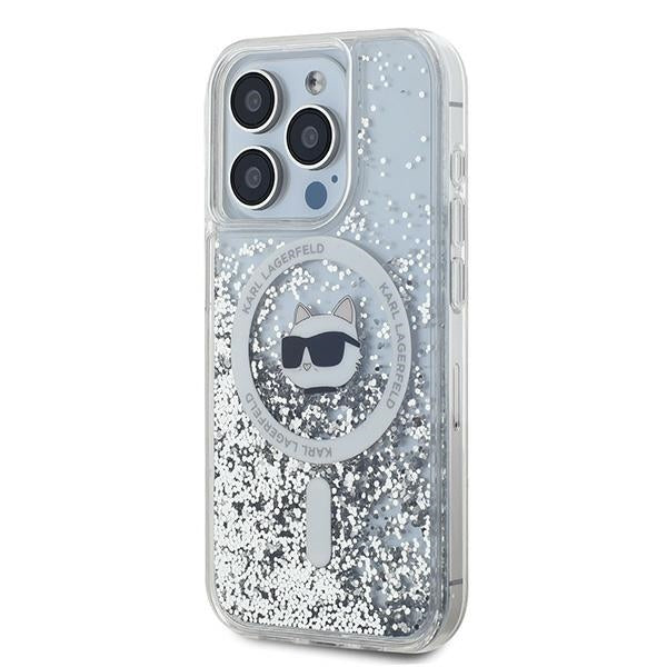 Калъф MagSafe за Apple iPhone 15 Pro, Karl Lagerfeld, Liquid Glitter Choupette Head, Прозрачен
