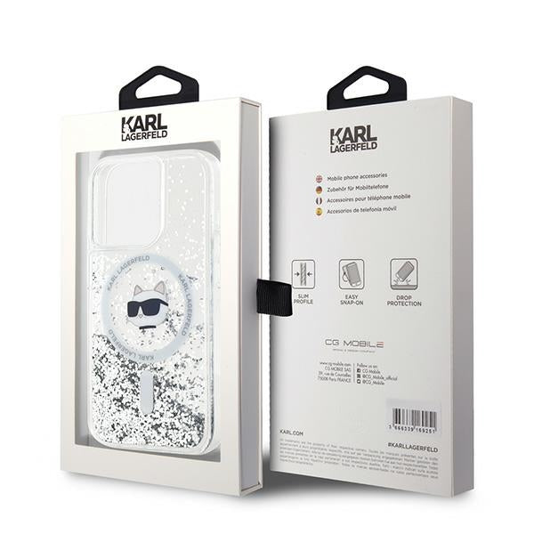 Калъф MagSafe за Apple iPhone 15 Pro, Karl Lagerfeld, Liquid Glitter Choupette Head, Прозрачен