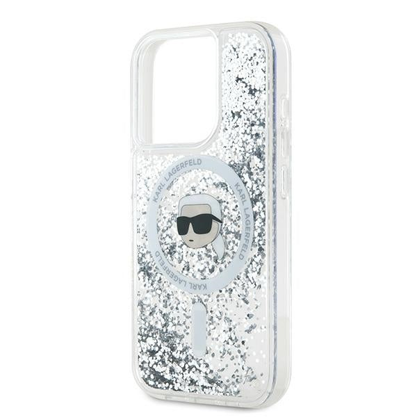 Калъф MagSafe за Apple iPhone 15 Pro, Karl Lagerfeld, Liquid Glitter Karl's Head, Прозрачен