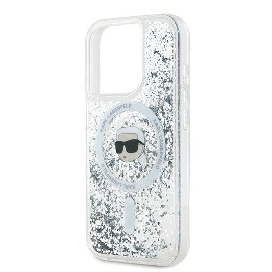Калъф MagSafe за Apple iPhone 15 Pro, Karl Lagerfeld, Liquid Glitter Karl's Head, Прозрачен