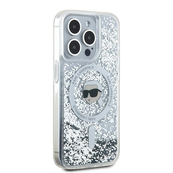 Калъф MagSafe за Apple iPhone 15 Pro, Karl Lagerfeld, Liquid Glitter Karl's Head, Прозрачен