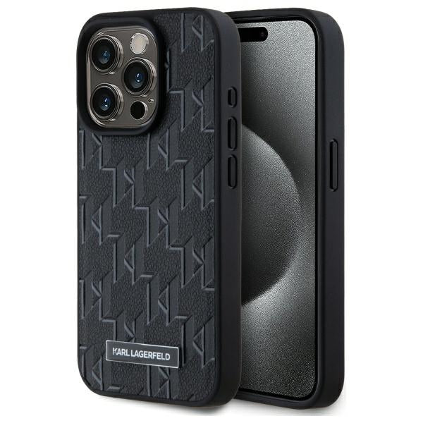 Калъф MagSafe за Apple iPhone 15 Pro, Karl Lagerfeld, Monogram Metal Logo, Черен