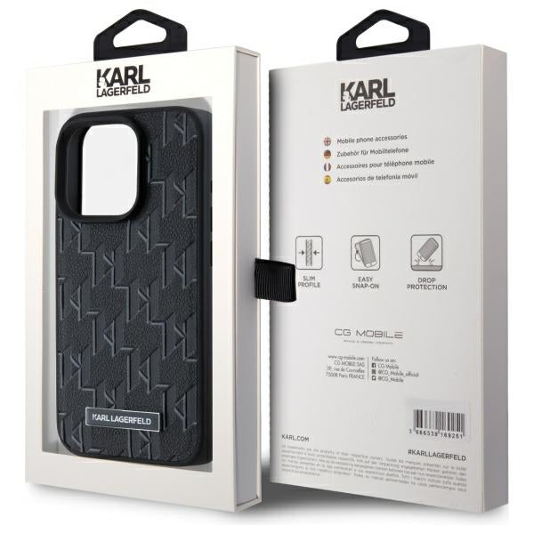 Калъф MagSafe за Apple iPhone 15 Pro, Karl Lagerfeld, Monogram Metal Logo, Черен