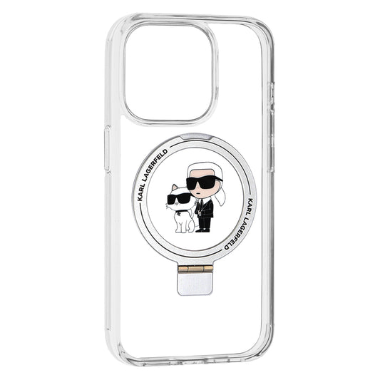 Калъф MagSafe за Apple iPhone 15 Pro, Karl Lagerfeld, Ring Stand Karl & Choupette, Бял