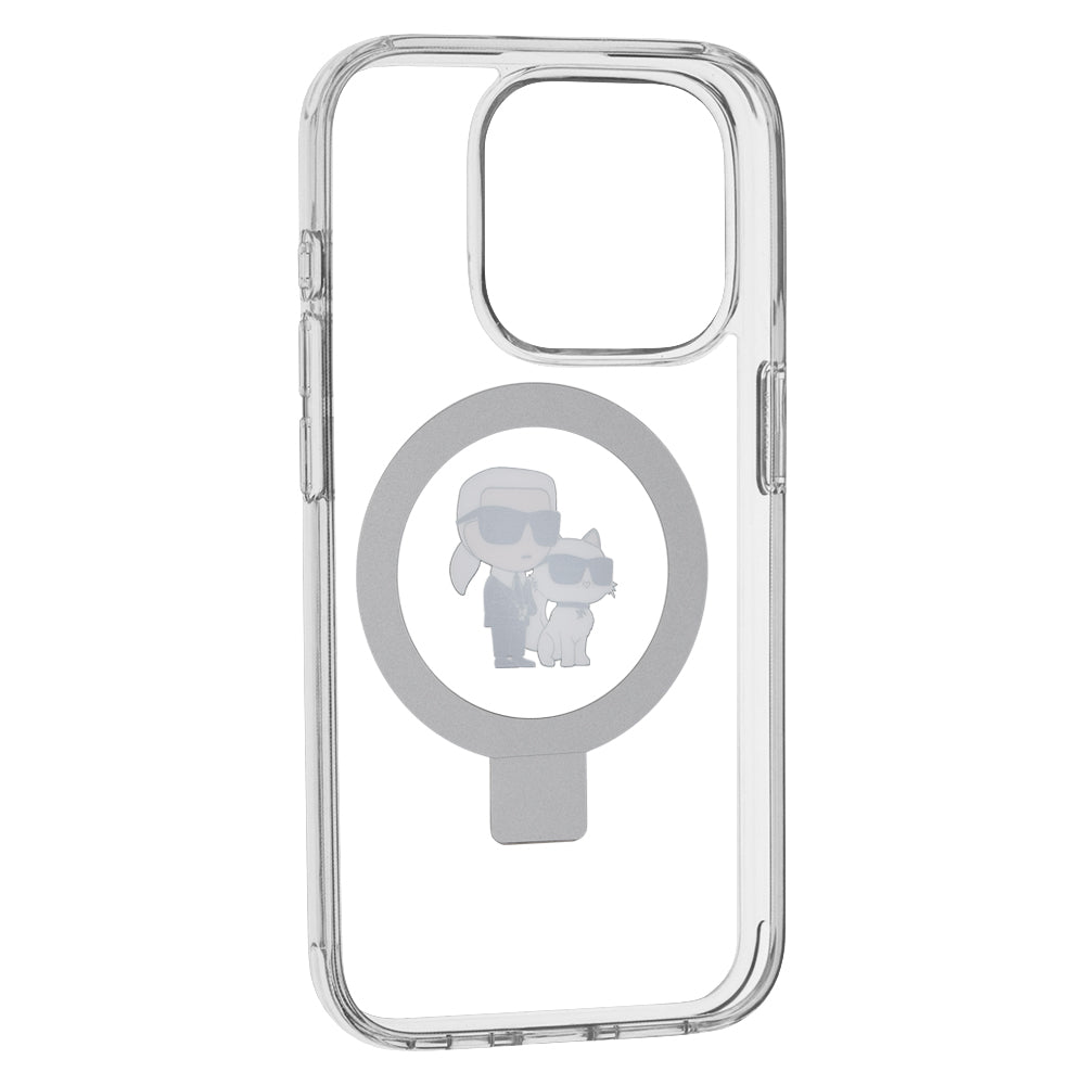 Калъф MagSafe за Apple iPhone 15 Pro, Karl Lagerfeld, Ring Stand Karl & Choupette, Бял