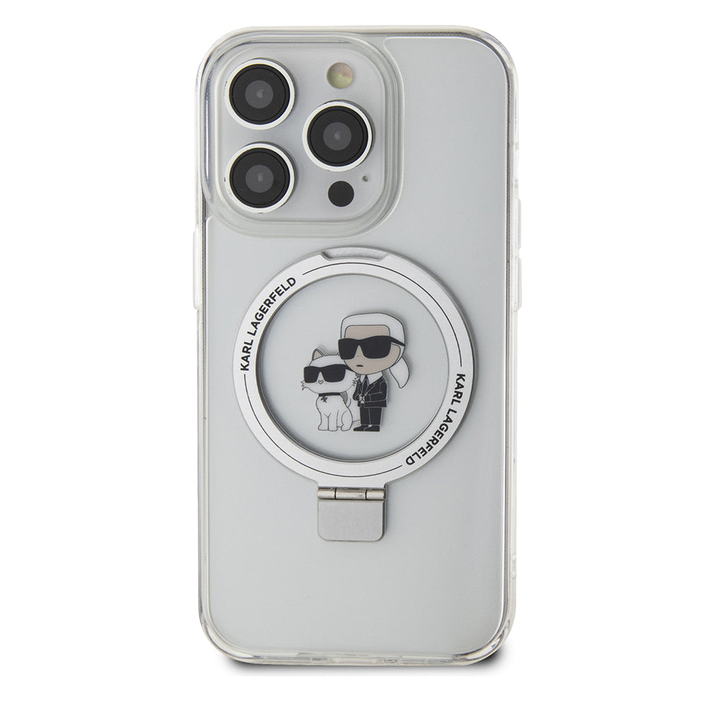 Калъф MagSafe за Apple iPhone 15 Pro, Karl Lagerfeld, Ring Stand Karl & Choupette, Бял