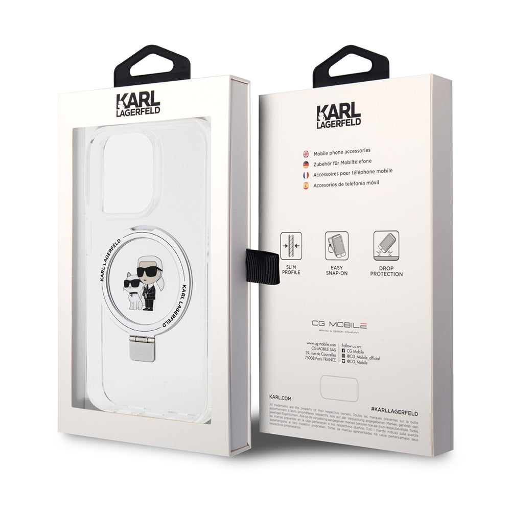 Калъф MagSafe за Apple iPhone 15 Pro, Karl Lagerfeld, Ring Stand Karl & Choupette, Бял