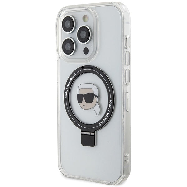 MagSafe Case for Apple iPhone 15 Pro, Karl Lagerfeld, Ring Stand Karl's Head, White