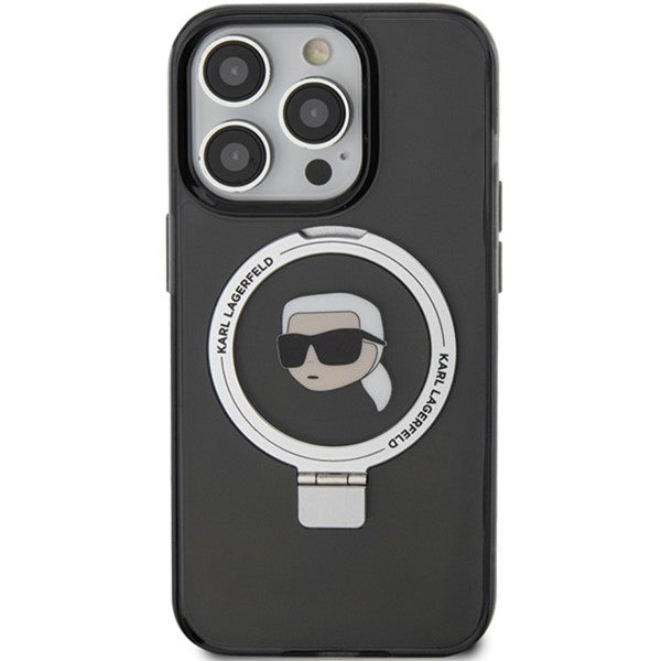 Калъф MagSafe за Apple iPhone 15 Pro, Karl Lagerfeld, Ring Stand Karl's Head, Черен