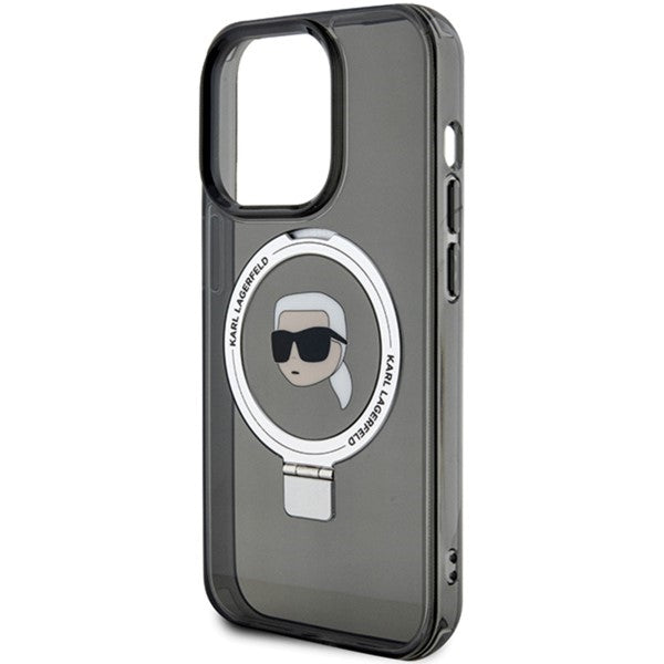 Калъф MagSafe за Apple iPhone 15 Pro, Karl Lagerfeld, Ring Stand Karl's Head, Черен