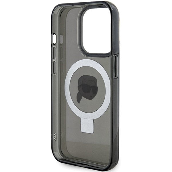 Калъф MagSafe за Apple iPhone 15 Pro, Karl Lagerfeld, Ring Stand Karl's Head, Черен