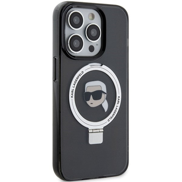 Калъф MagSafe за Apple iPhone 15 Pro, Karl Lagerfeld, Ring Stand Karl's Head, Черен