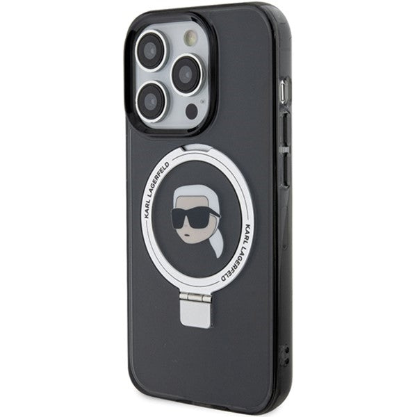 Калъф MagSafe за Apple iPhone 15 Pro, Karl Lagerfeld, Ring Stand Karl's Head, Черен