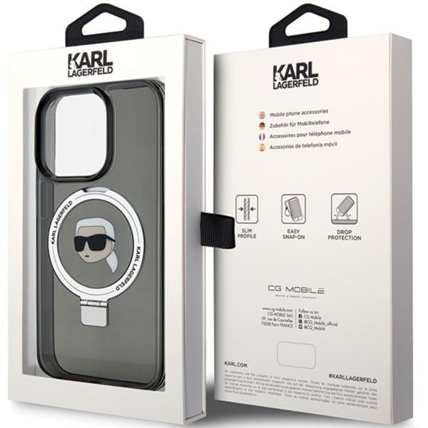 Калъф MagSafe за Apple iPhone 15 Pro, Karl Lagerfeld, Ring Stand Karl's Head, Черен