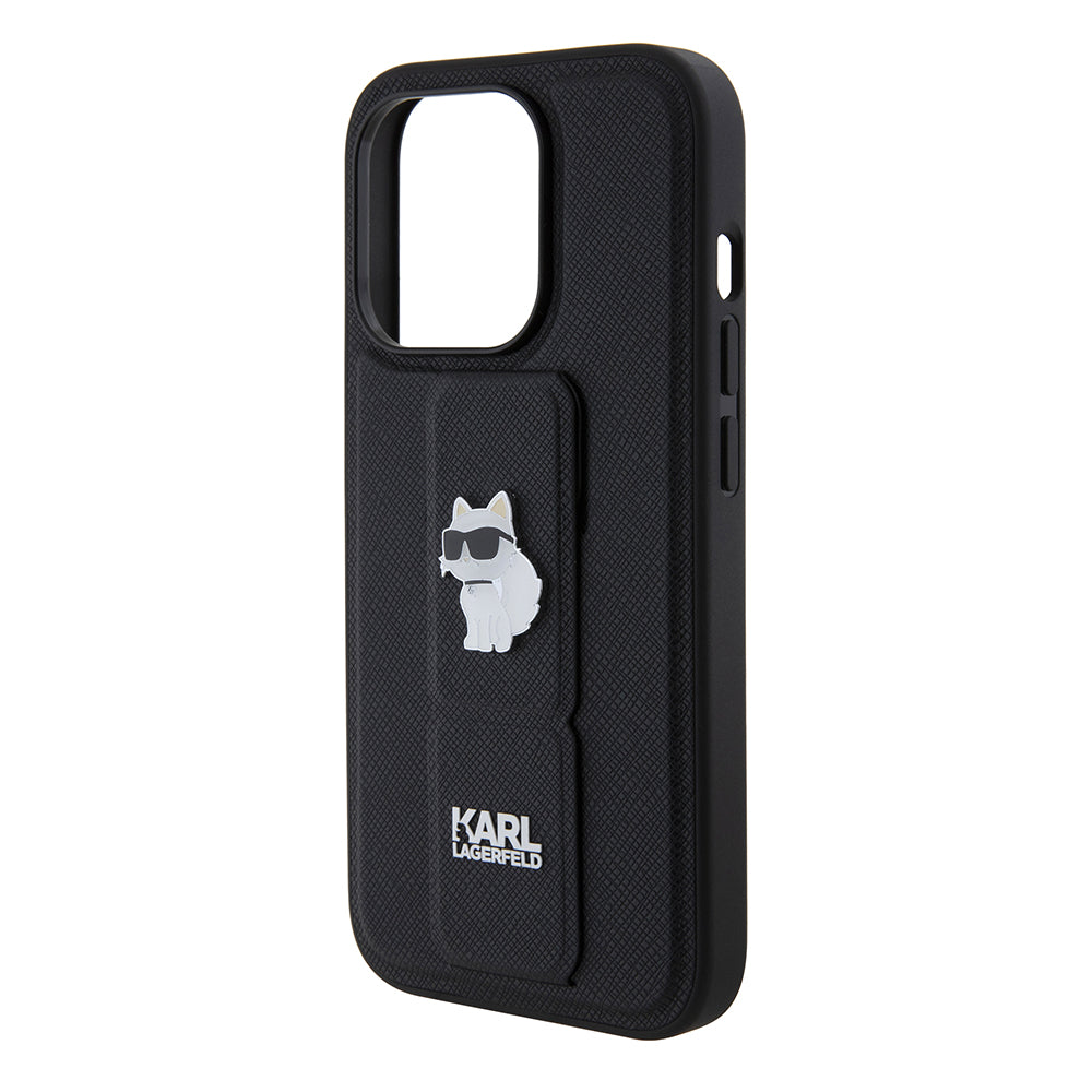 Калъф MagSafe за Apple iPhone 15 Pro, Karl Lagerfeld, Saffiano Gripstand Choupette, Черен