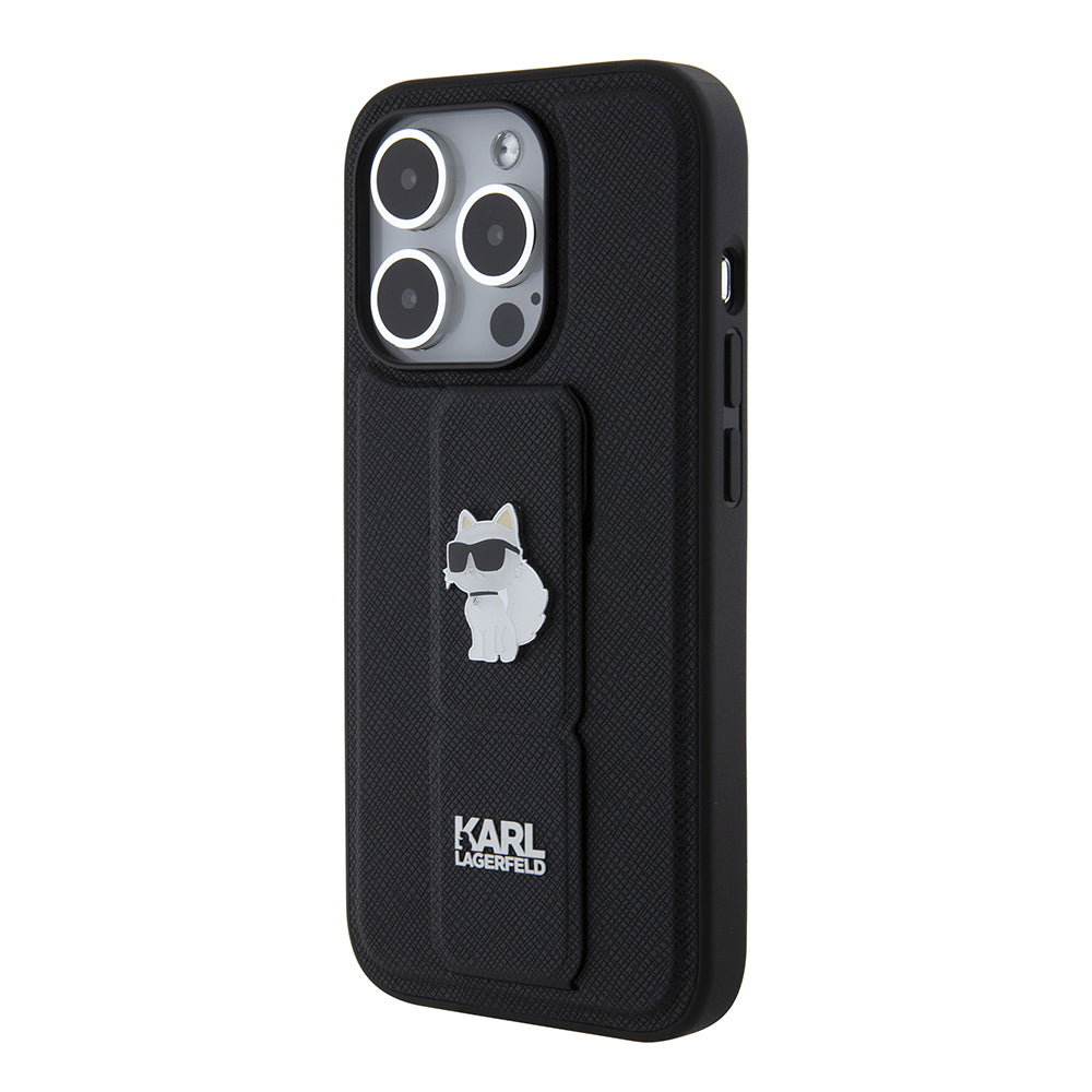Калъф MagSafe за Apple iPhone 15 Pro, Karl Lagerfeld, Saffiano Gripstand Choupette, Черен