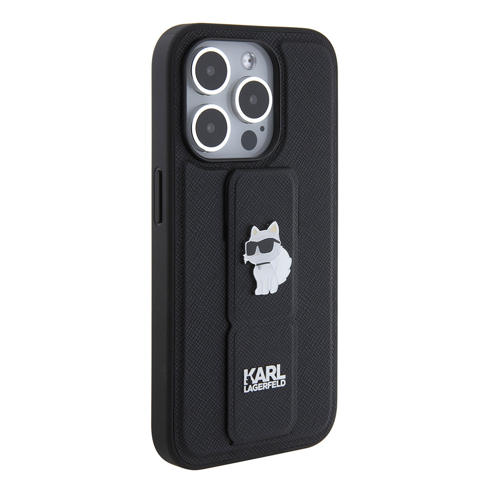 Калъф MagSafe за Apple iPhone 15 Pro, Karl Lagerfeld, Saffiano Gripstand Choupette, Черен