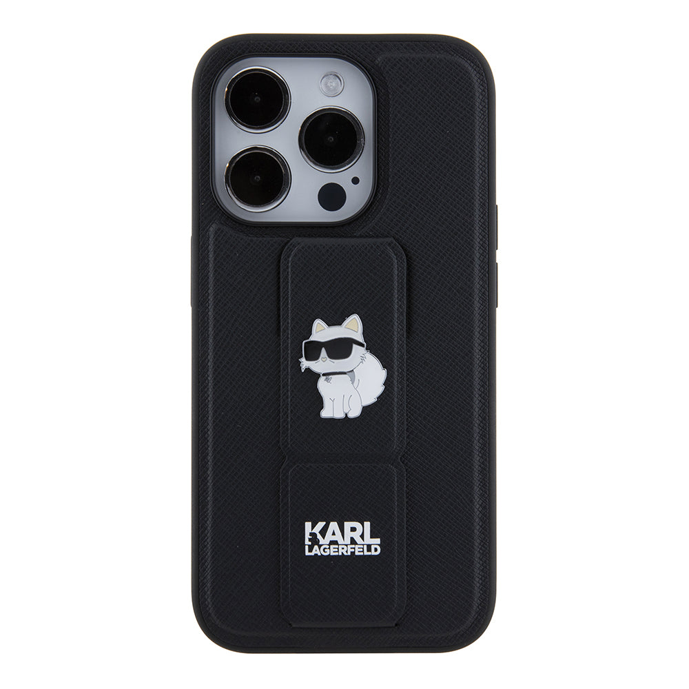 Калъф MagSafe за Apple iPhone 15 Pro, Karl Lagerfeld, Saffiano Gripstand Choupette, Черен