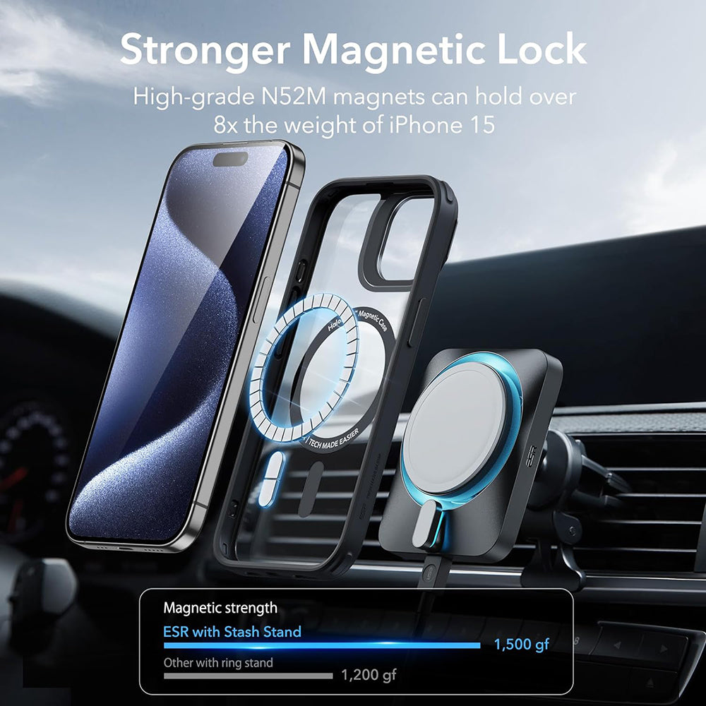 Калъф MagSafe за Apple iPhone 15 Pro Max, ESR, Classic Hybrid Kickstand, Прозрачен Черен