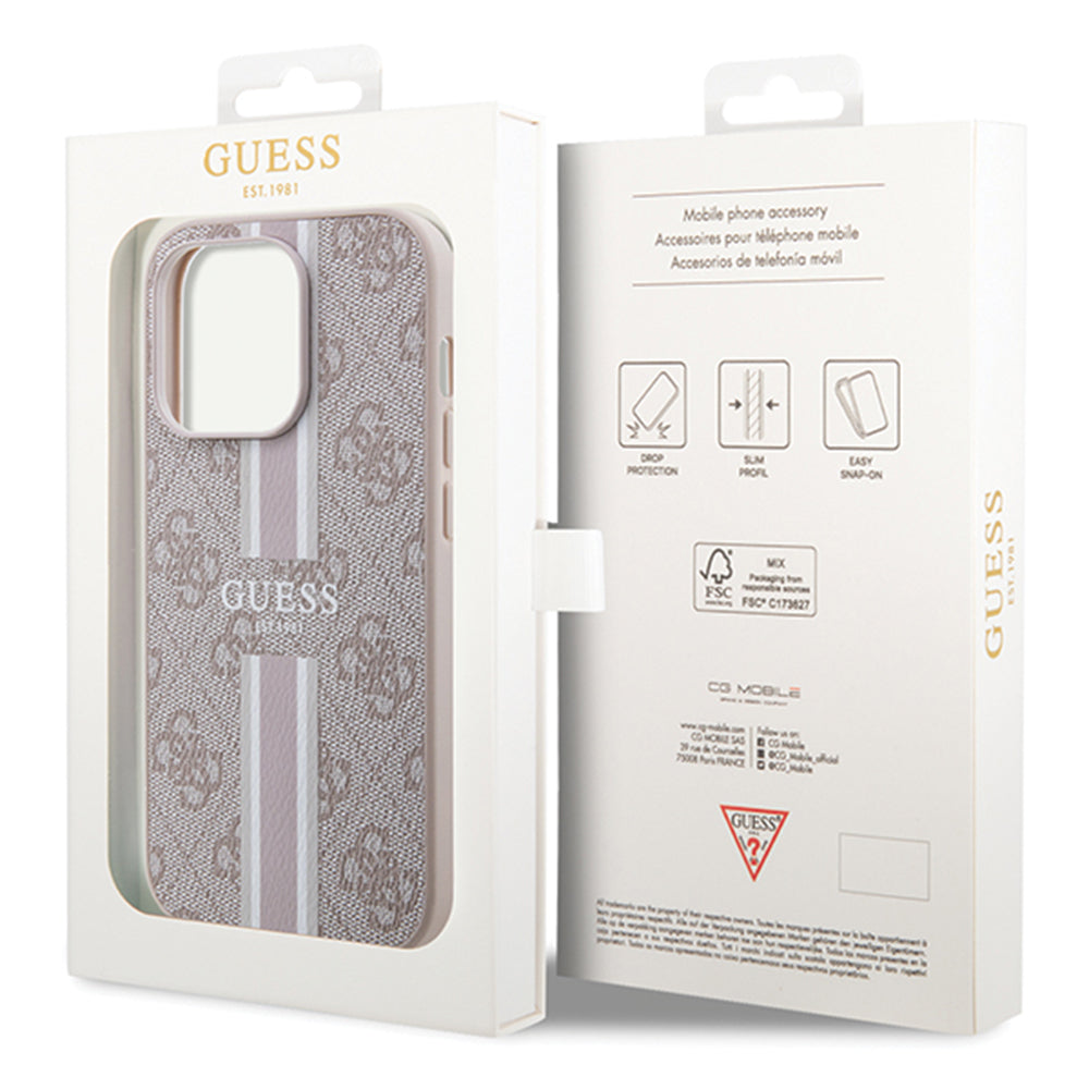 Калъф MagSafe за Apple iPhone 15 Pro Max, Guess, 4G Printed Stripes, Розов
