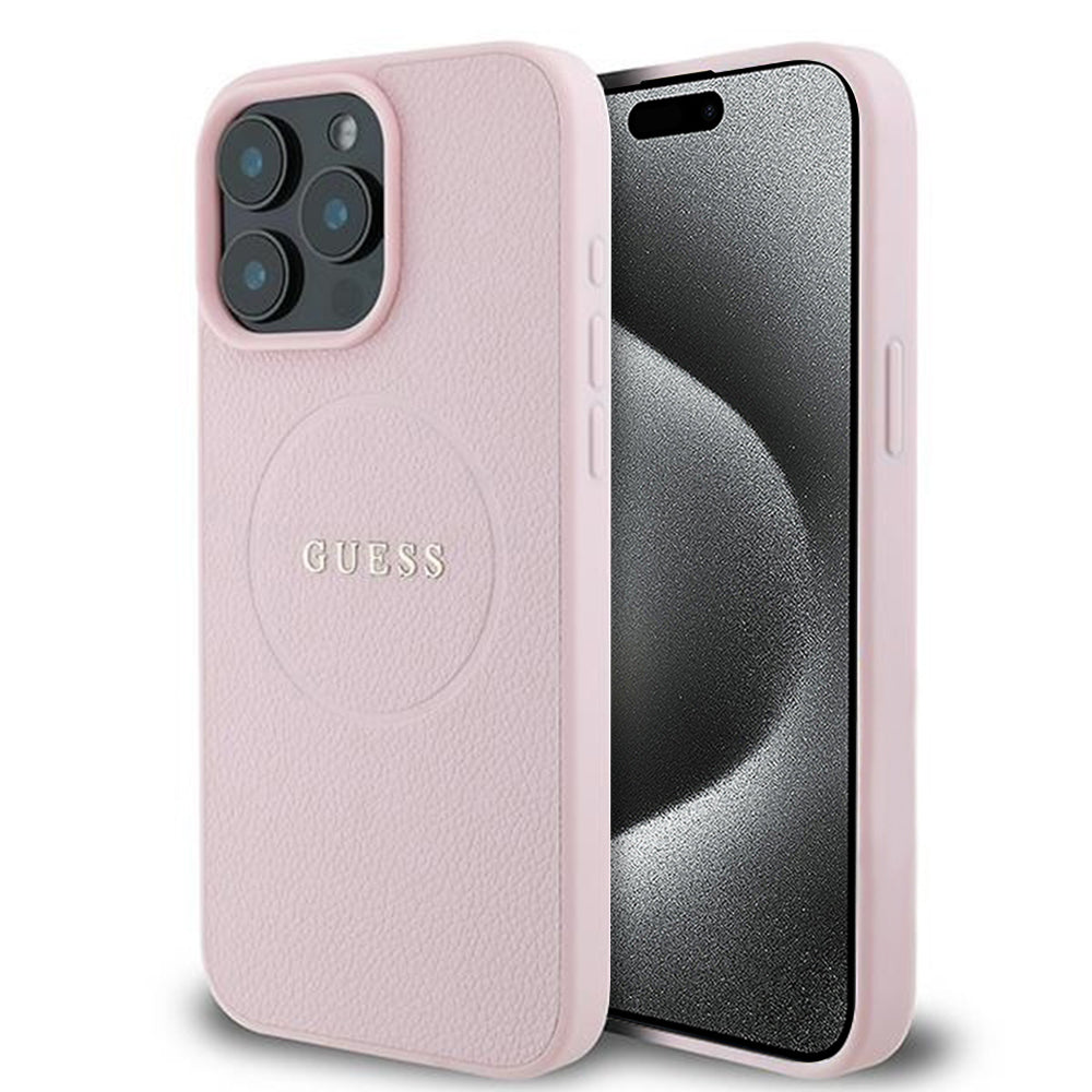 Калъф MagSafe за Apple iPhone 15 Pro Max, Guess, Grained Gold Ring, Розов