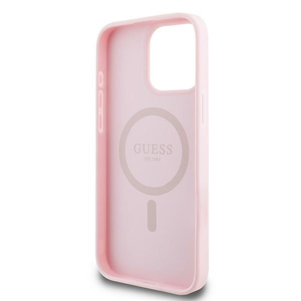 Калъф MagSafe за Apple iPhone 15 Pro Max, Guess, Grained Gold Ring, Розов